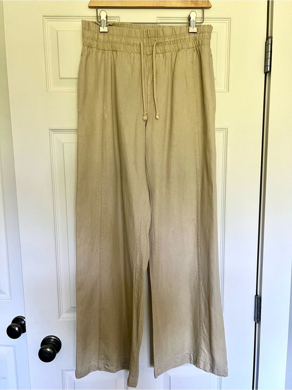 Elle Wide Leg Tan Drawstring Pants